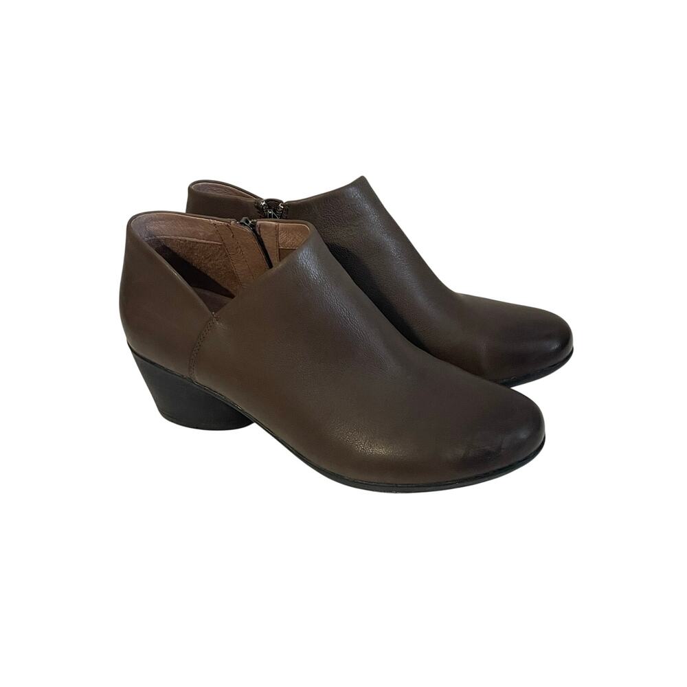 Dansko Women's Raina Ankle Bootie Brown Leather Side Zip Block Heel Size 10.5-11